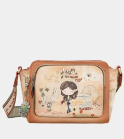 Online Anekke Bandolera Rectangular Peace & Love Camel