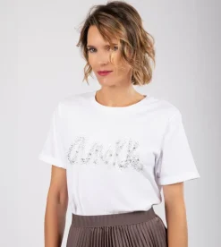 Flash Sale Anekke Camiseta Blanca Purpurina