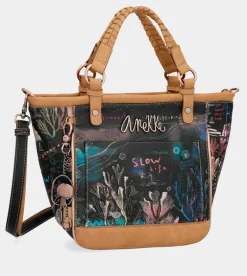 Best Sale Anekke Shopper Ovalada Negra Con Bandolera Coral
