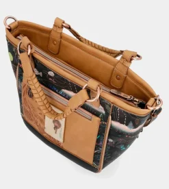 Best Sale Anekke Shopper Ovalada Negra Con Bandolera Coral